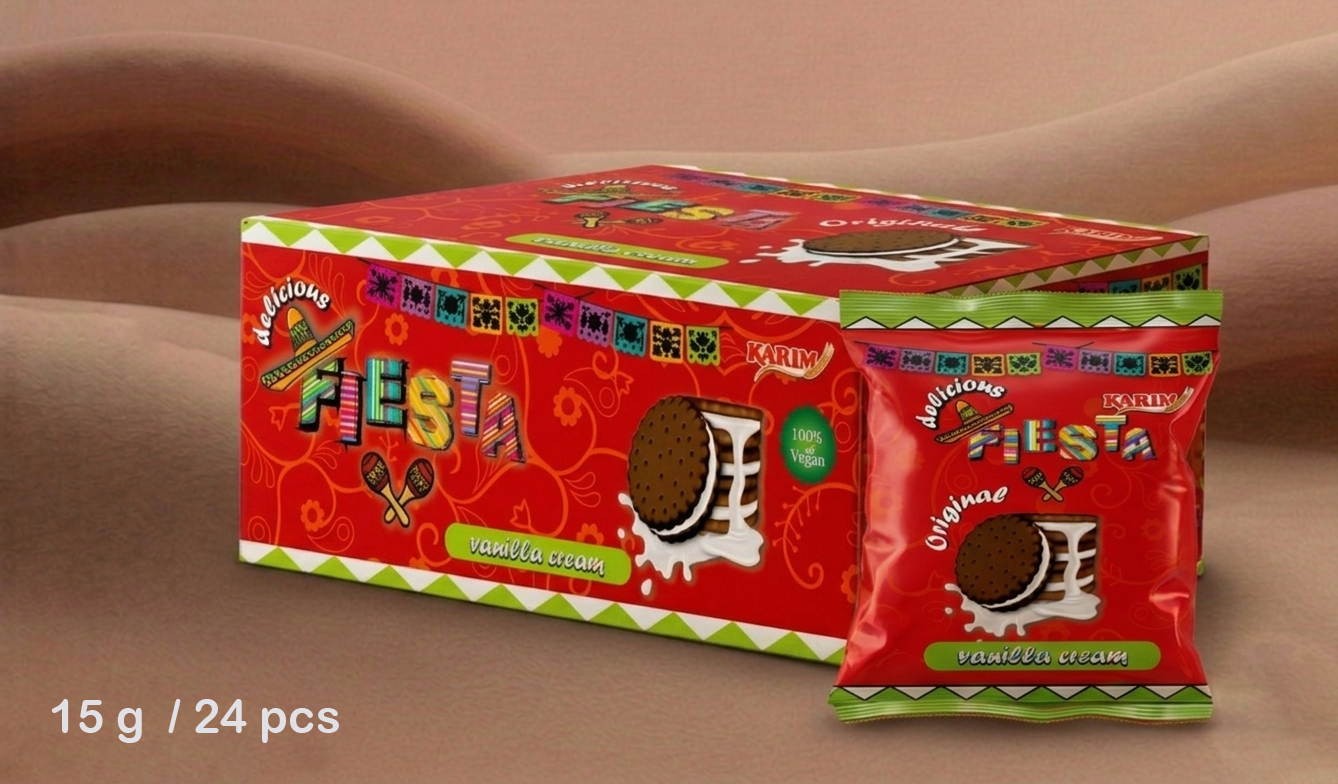 fiesta cocoa biscuit filled with vanilla cream